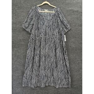 Terra & Sky Midi Dress Womens Plus Size 3X Navy White Belted Flowy Peasant New